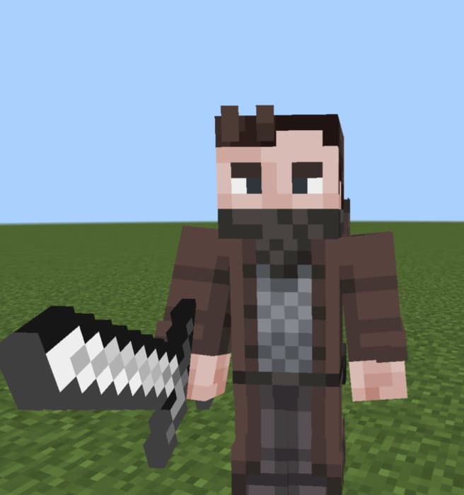 A hunter with an iron sword