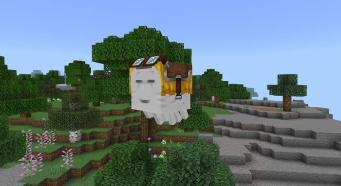 Happy Ghast with a yellow Harness
