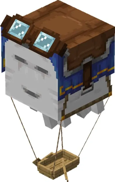 Happy Ghast pulling a boat on a leash