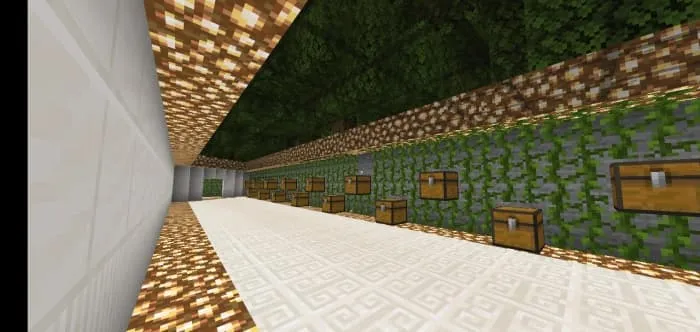 Chest-filled corridor with vines