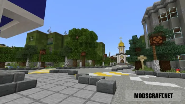 City church near residential buildings