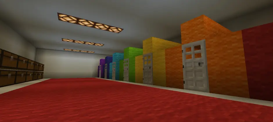 Iron doors with colorful wool blocks around them