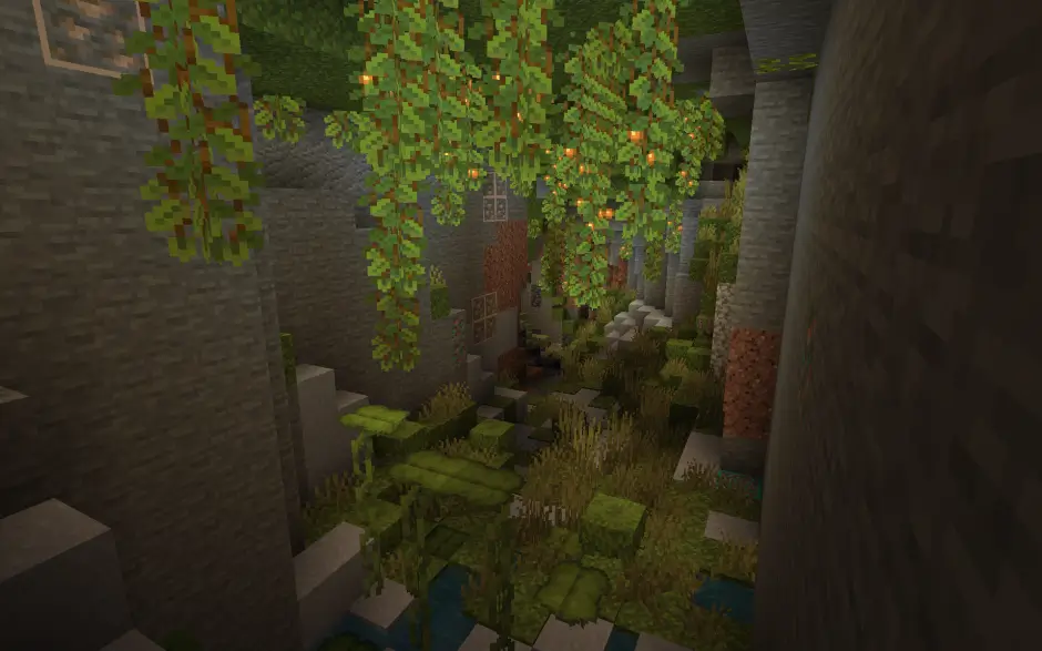 Ores with outline in lush cave