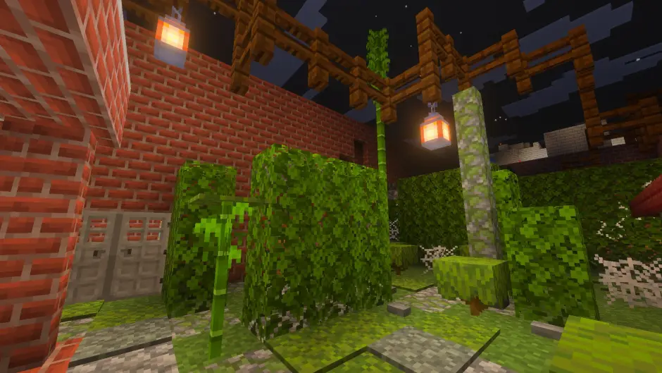 Bushes and a brick house